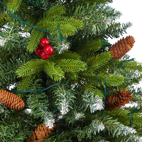 5ft. Pre-Lit Snow Tipped Portland Spruce Artificial Christmas Tree in Red Tower Planter, Clear LED Lights